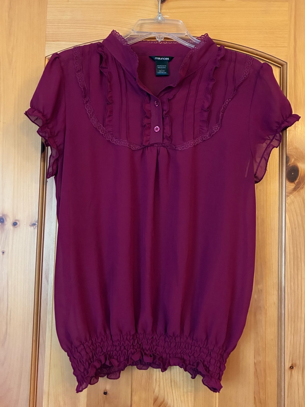 Maurices Ruffled Short Sleeve Blouse - Plum